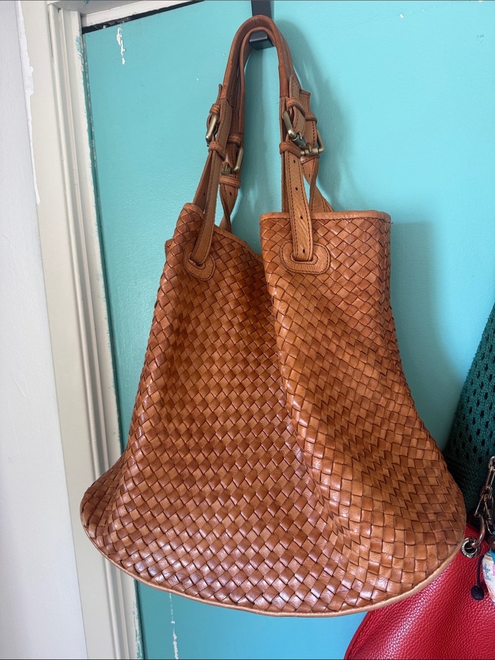 Italian Leather Tan Leather Tote Bag - Brand: Valentina